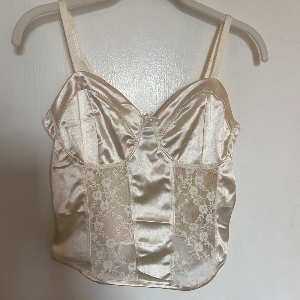 white silk/lace corset style top